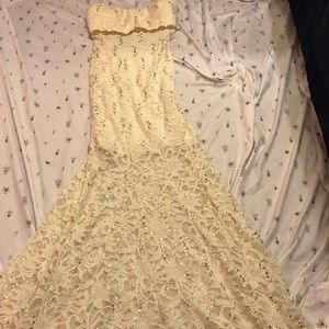 White and gold floor length gown